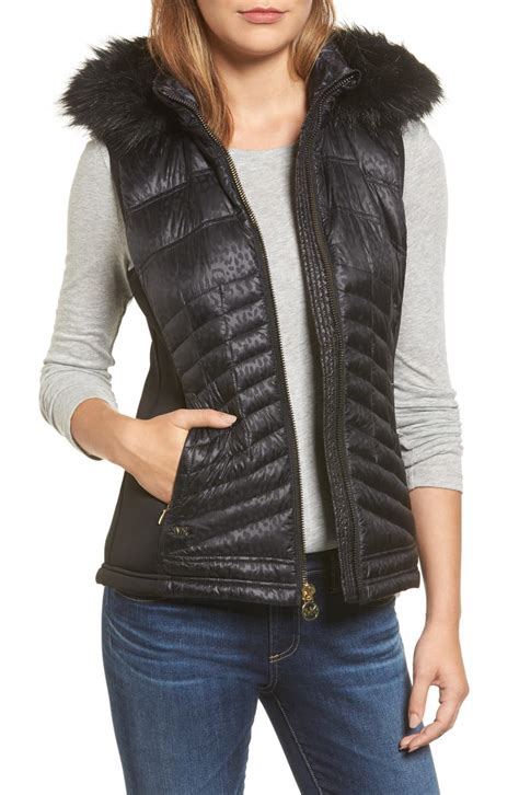 michael kors faux fur trim buckle sweater vest|Michael Kors fur vest.